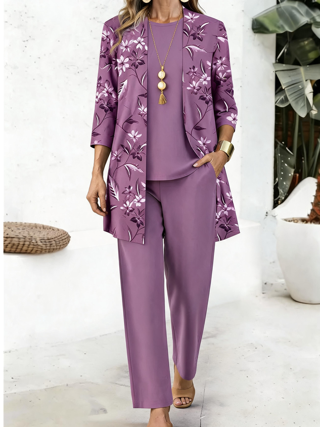Women Floral Matching Outfit Daily Long Sleeve Casual Spring/Fall Multi-Piece Set Matching Set