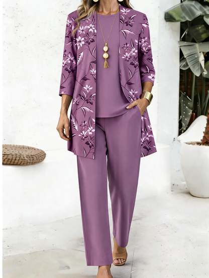 Women Floral Matching Outfit Daily Long Sleeve Casual Spring/Fall Multi-Piece Set Matching Set