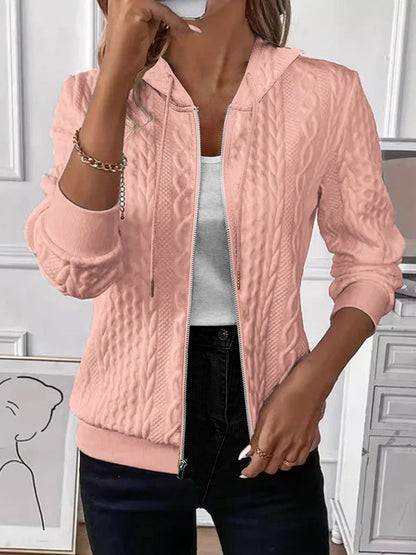 Women Spring/Fall Outerwear Vintage Jacquard Plain Long Sleeve Hoodie Jacket