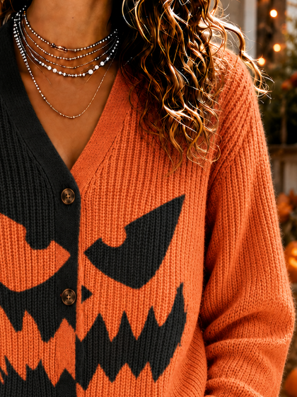 Women Geometric Long Sleeve Comfy Casual Cardigan