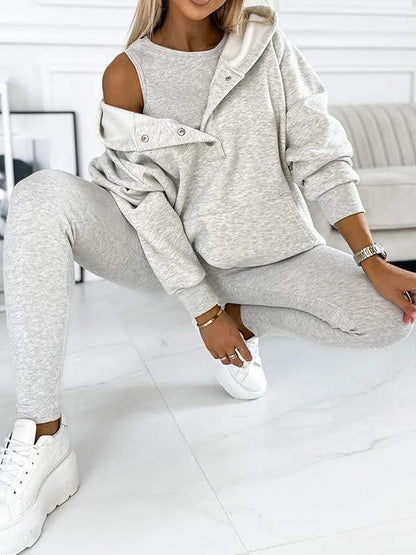 Women Plain Matching Outfit Daily Long Sleeve Casual Spring/Fall Multi-Piece Set Matching Set