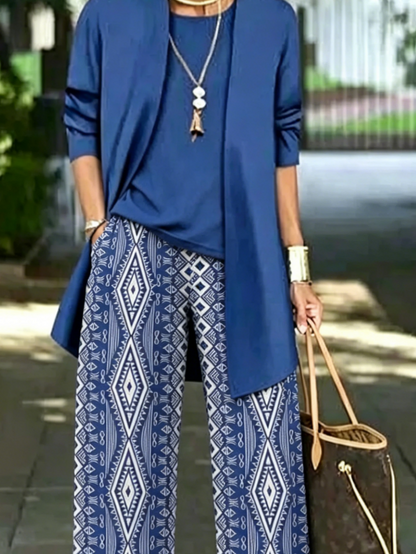 Women Geometric Matching Outfit Daily Long Sleeve Casual Spring/Fall Multi-Piece Set Matching Set