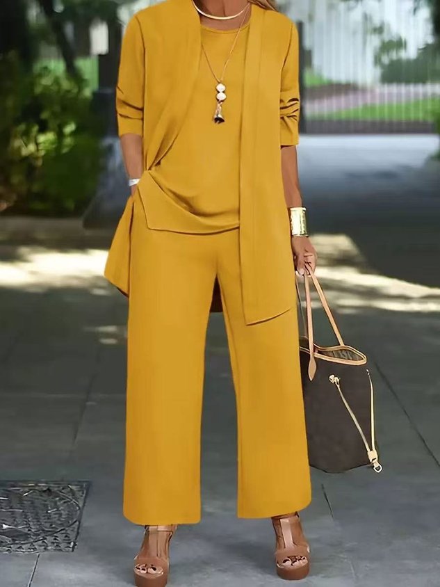 Women Plain Split Joint Matching Outfit Commuting Long Sleeve Casual Spring/Fall Multi-Piece Set Matching Set