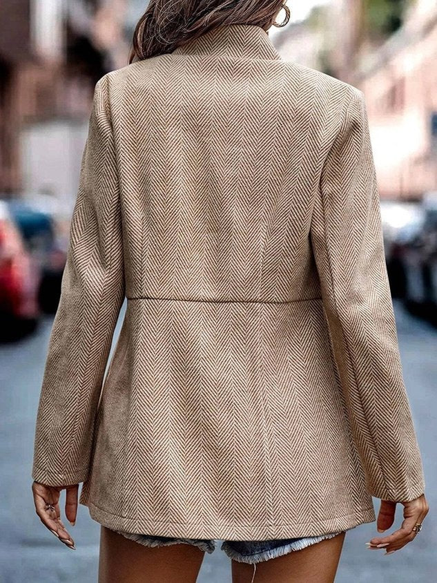 Women Spring/Fall Outerwear Casual Split Joint Geometric Long Sleeve Shawl Collar Jacket
