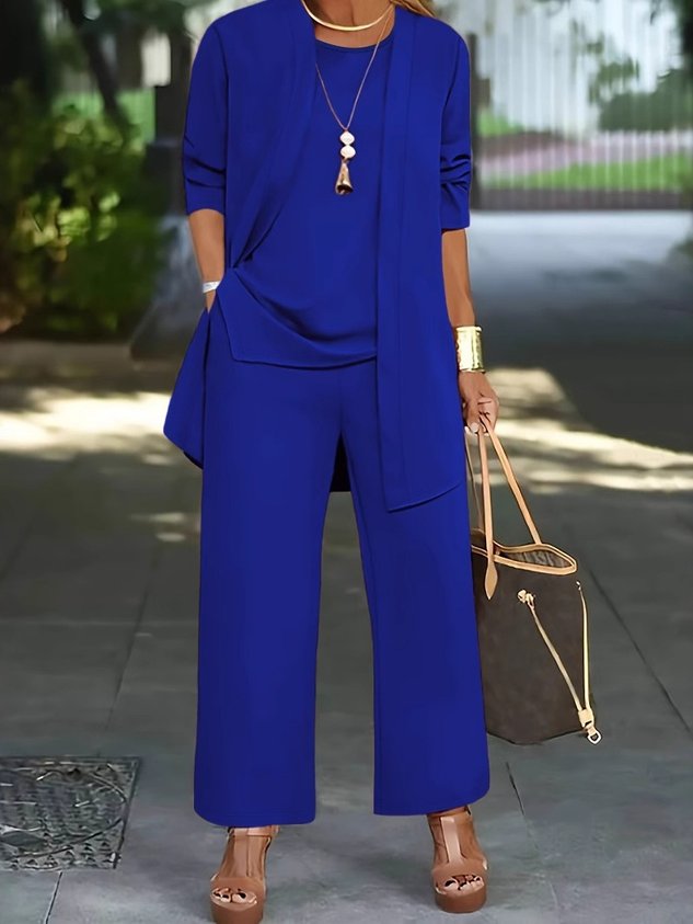Women Plain Split Joint Matching Outfit Commuting Long Sleeve Casual Spring/Fall Multi-Piece Set Matching Set