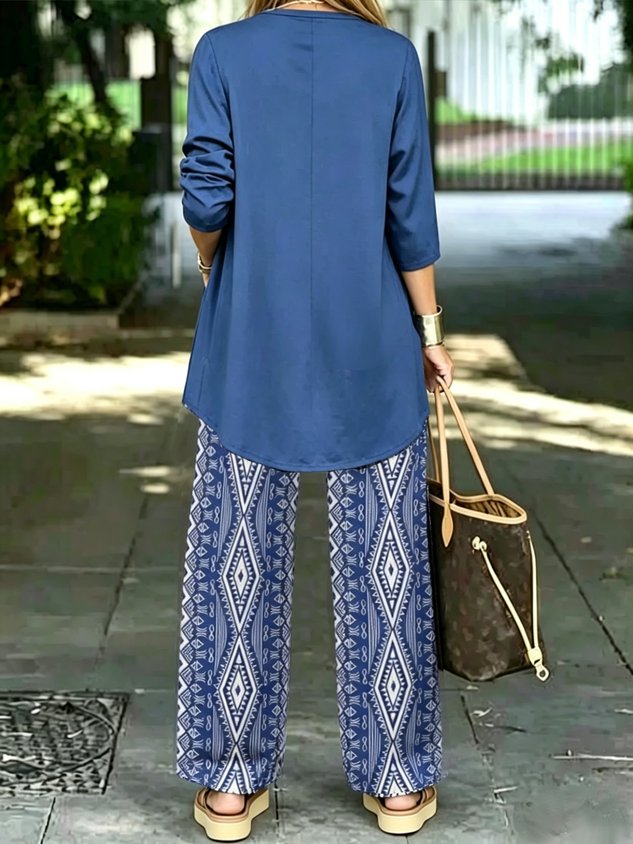 Women Geometric Matching Outfit Daily Long Sleeve Casual Spring/Fall Multi-Piece Set Matching Set
