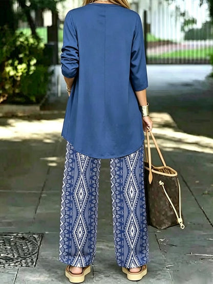 Women Geometric Matching Outfit Daily Long Sleeve Casual Spring/Fall Multi-Piece Set Matching Set