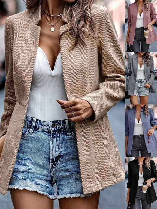 Women Spring/Fall Outerwear Casual Split Joint Geometric Long Sleeve Shawl Collar Jacket
