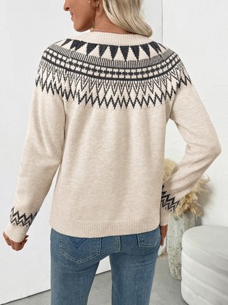 Women Cotton Geometric Long Sleeve Comfy Casual Sweater
