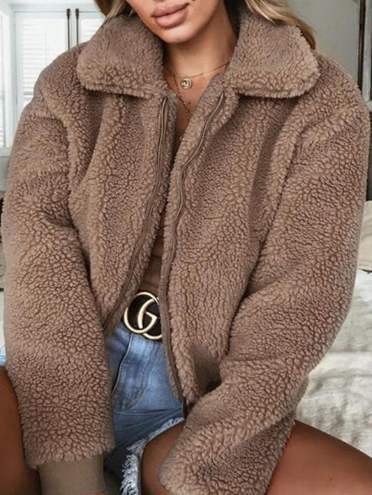 Women Spring/Fall Outerwear Casual Split Joint Plain Long Sleeve Shawl Collar Jacket