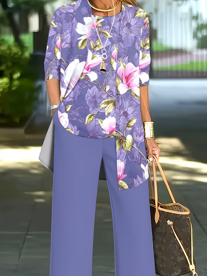Women Floral Printing Matching Outfit Daily Long Sleeve Casual Spring/Fall Multi-Piece Set Matching Set