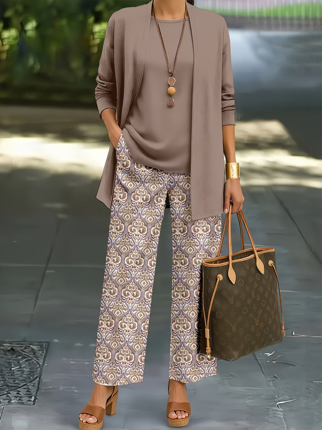 Women Abstract Printing Matching Outfit Daily Long Sleeve Casual Spring/Fall Multi-Piece Set Matching Set