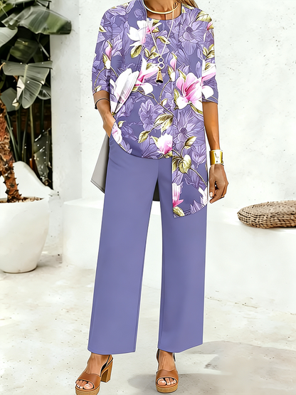 Women Floral Printing Matching Outfit Daily Long Sleeve Casual Spring/Fall Multi-Piece Set Matching Set