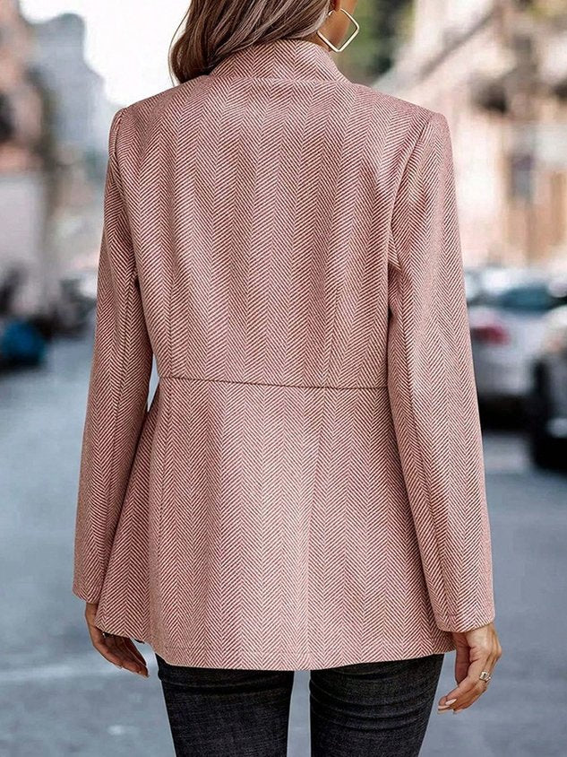 Women Spring/Fall Outerwear Casual Split Joint Geometric Long Sleeve Shawl Collar Jacket