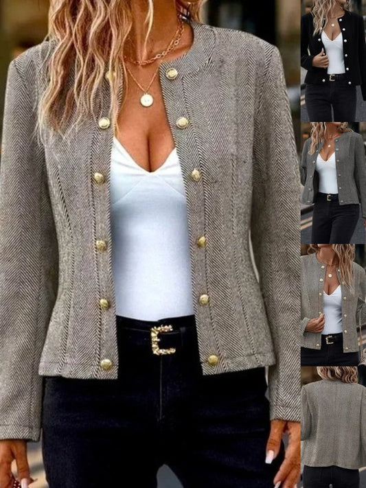 Women Spring/Fall Outerwear Vintage Split Joint Plain Long Sleeve Lapel Collar Jacket