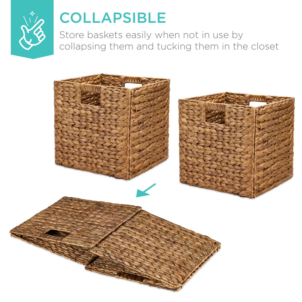 Set of 5 Collapsible Hyacinth Storage Baskets w/ Inserts - 13x13in