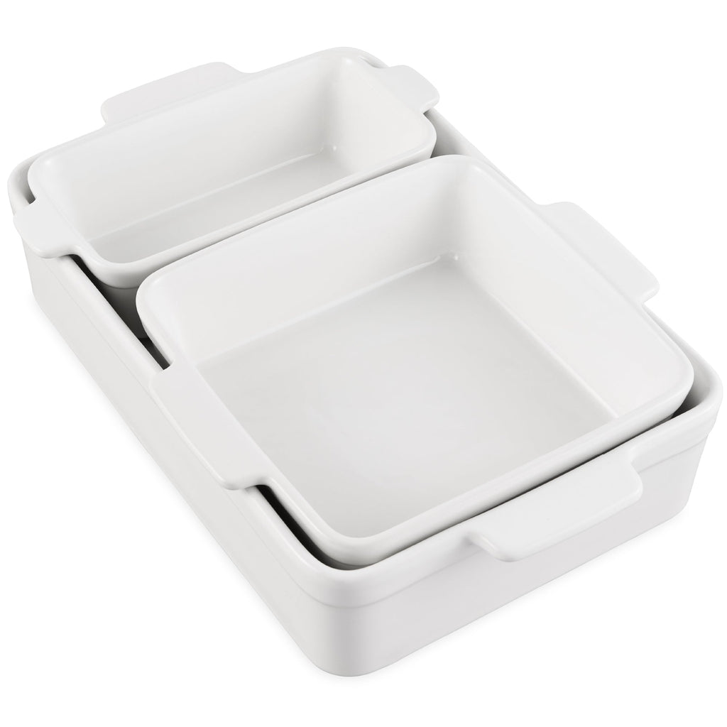 3-Piece Ceramic Casserole Dish Set W/Handles, Non-Stick for Baking & Serving