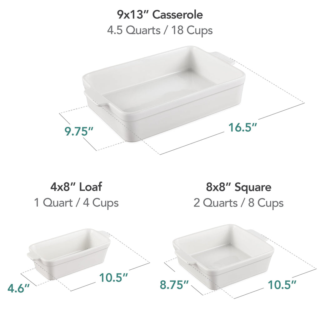 3-Piece Ceramic Casserole Dish Set W/Handles, Non-Stick for Baking & Serving