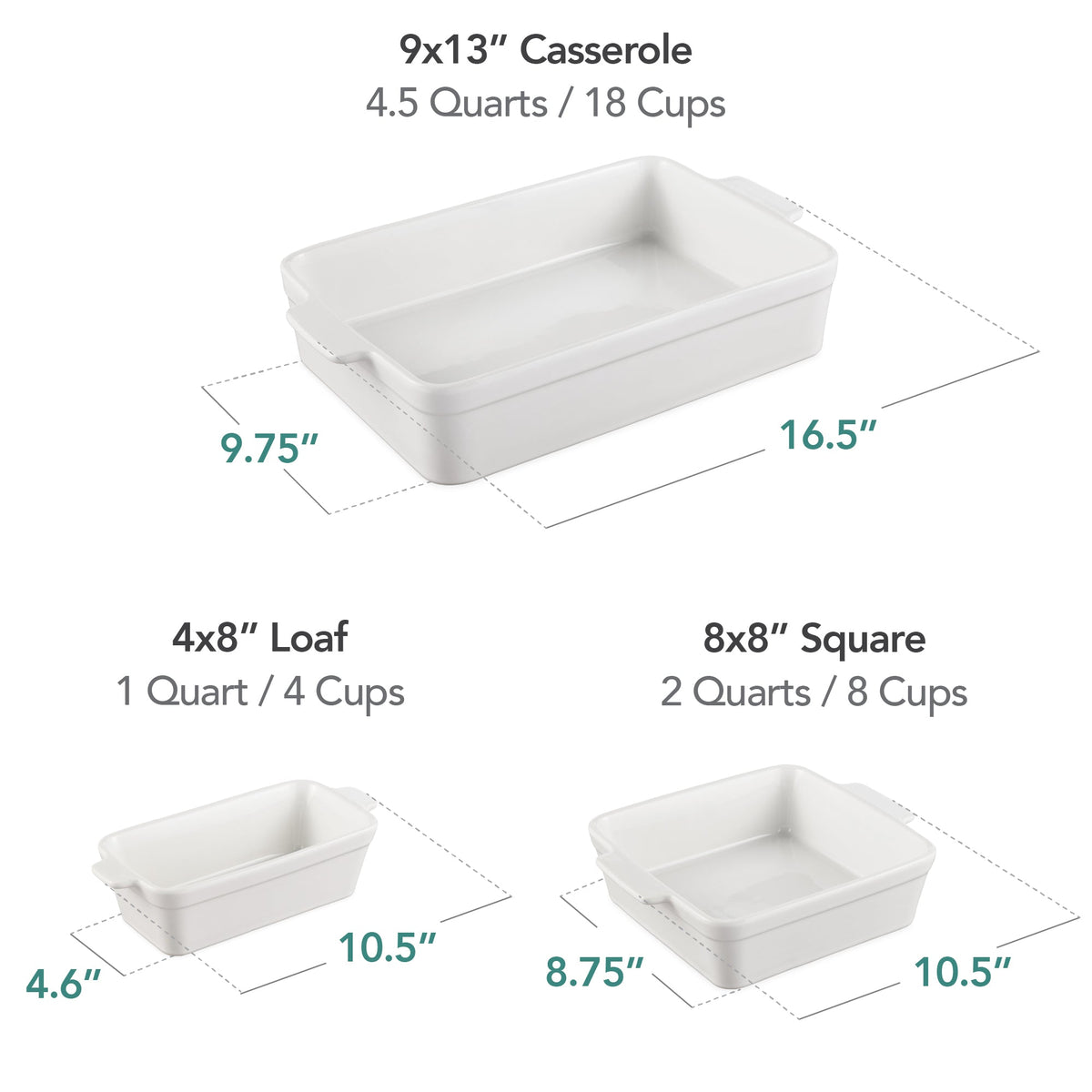 3-Piece Ceramic Casserole Dish Set W/Handles, Non-Stick for Baking & Serving