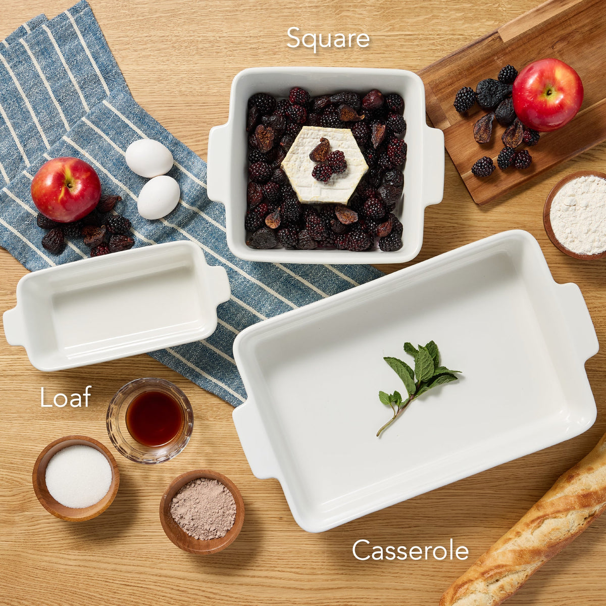 3-Piece Ceramic Casserole Dish Set W/Handles, Non-Stick for Baking & Serving