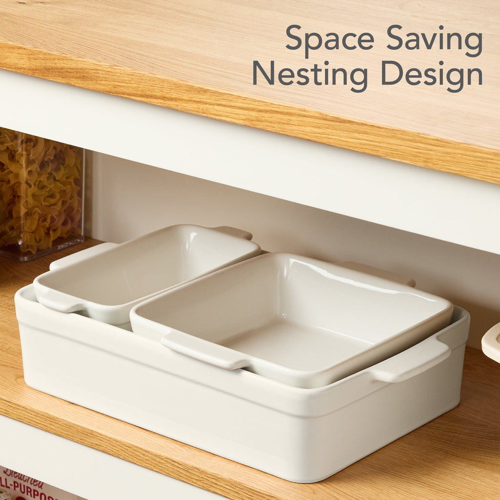 3-Piece Ceramic Casserole Dish Set W/Handles, Non-Stick for Baking & Serving