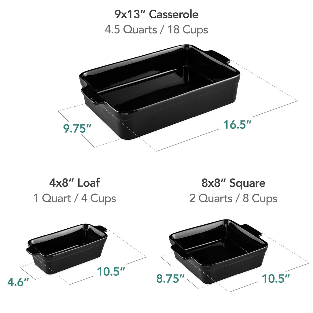 3-Piece Ceramic Casserole Dish Set W/Handles, Non-Stick for Baking & Serving