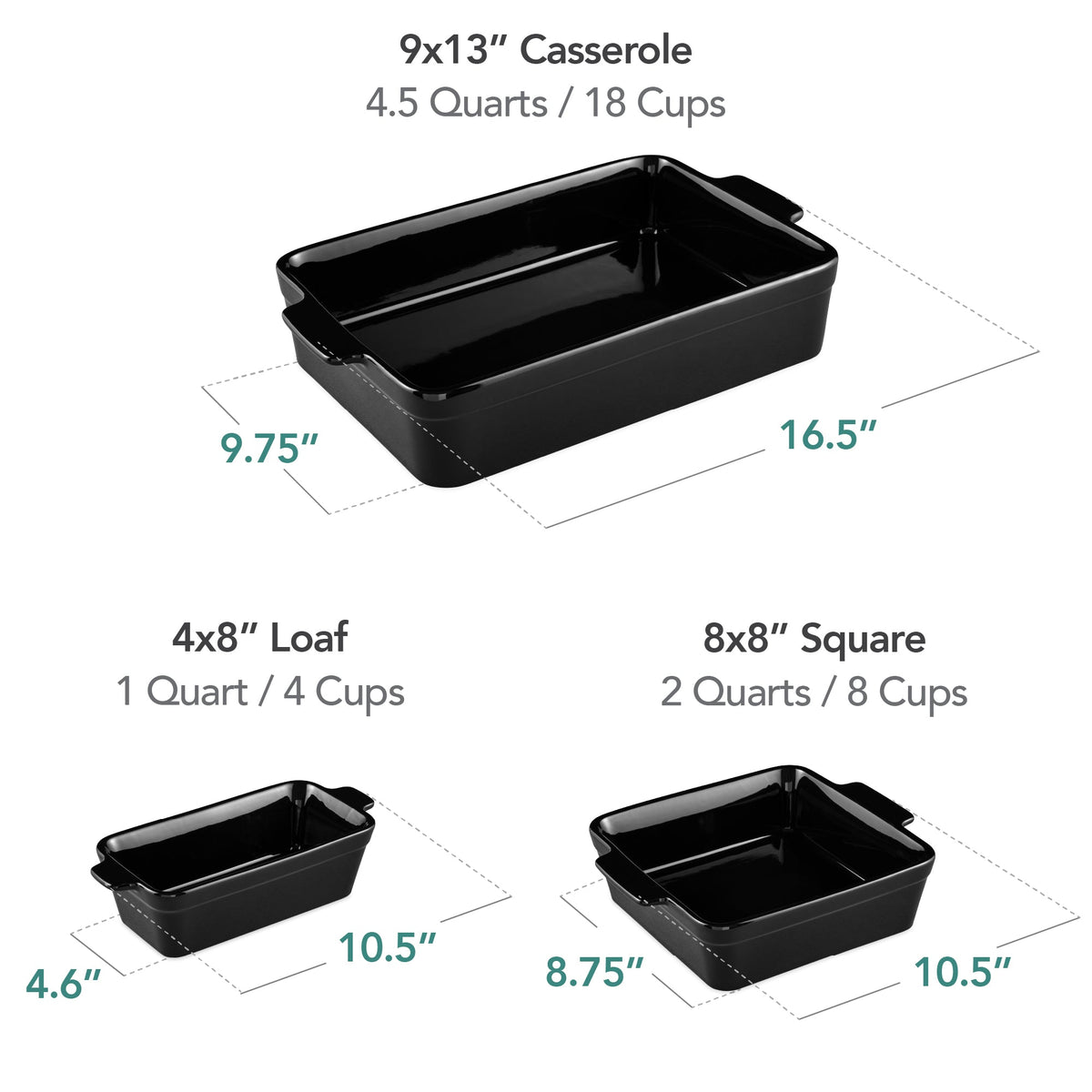 3-Piece Ceramic Casserole Dish Set W/Handles, Non-Stick for Baking & Serving