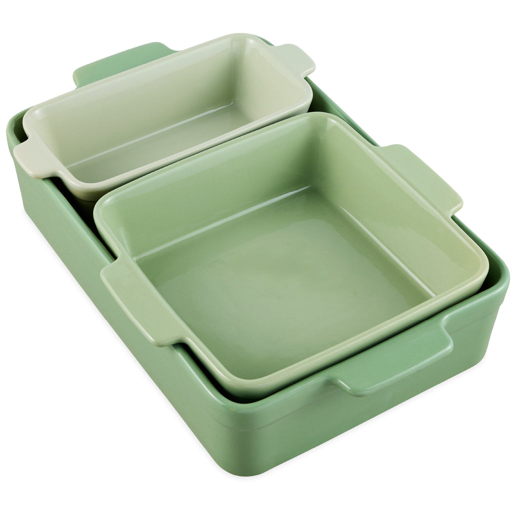 3-Piece Ceramic Casserole Dish Set W/Handles, Non-Stick for Baking & Serving