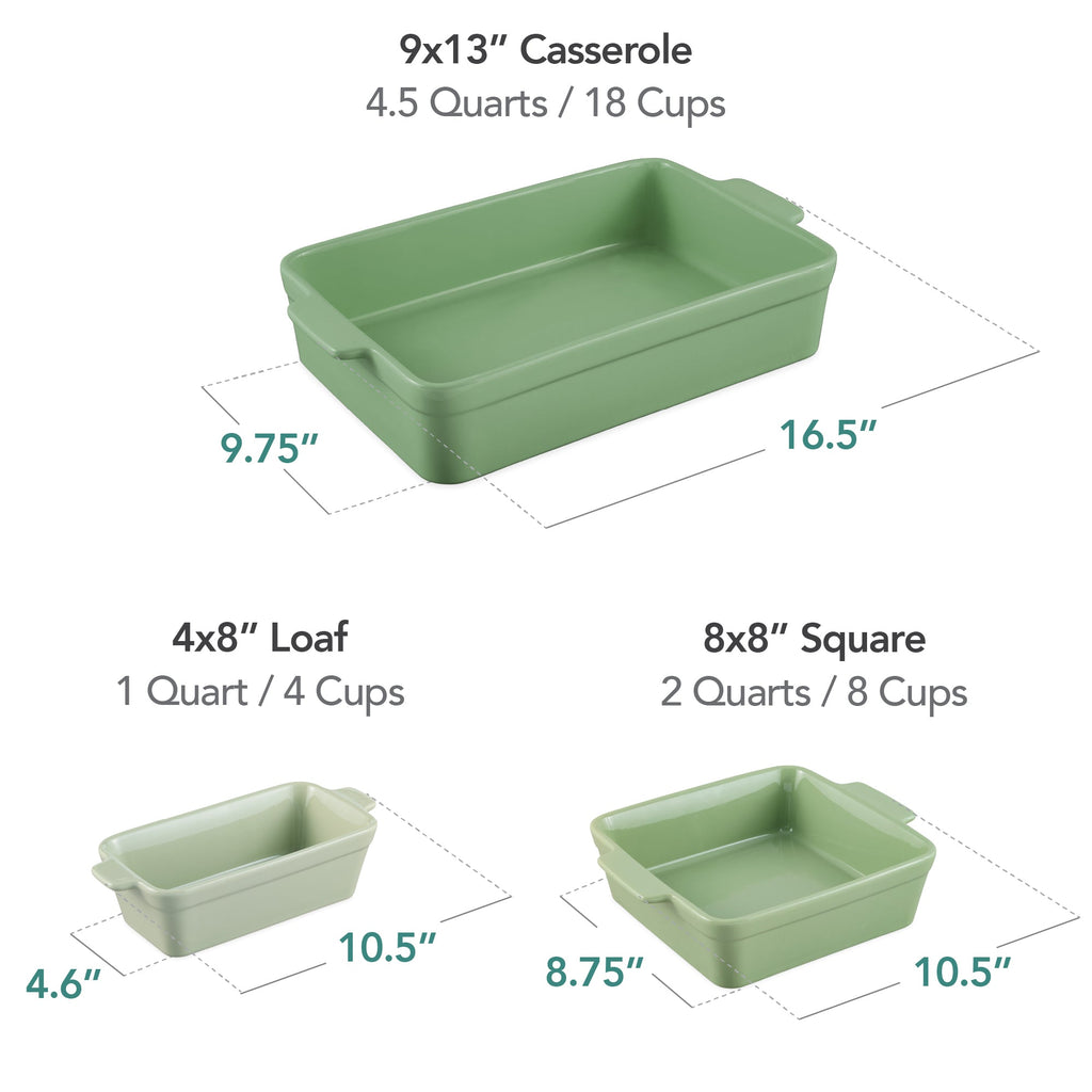 3-Piece Ceramic Casserole Dish Set W/Handles, Non-Stick for Baking & Serving