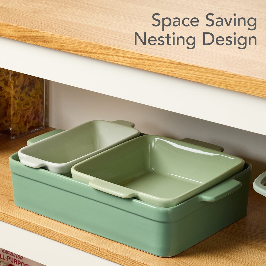 3-Piece Ceramic Casserole Dish Set W/Handles, Non-Stick for Baking & Serving
