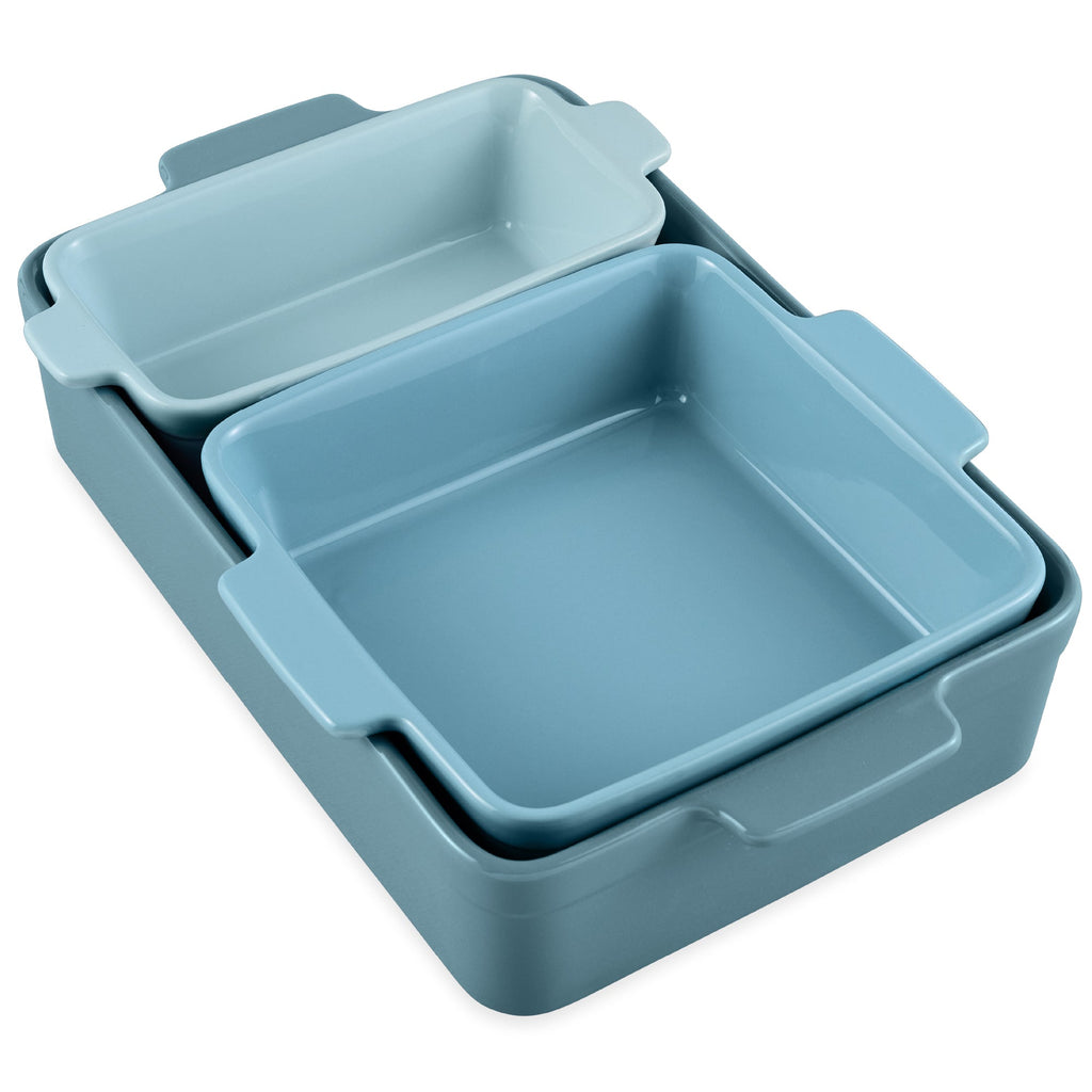 3-Piece Ceramic Casserole Dish Set W/Handles, Non-Stick for Baking & Serving