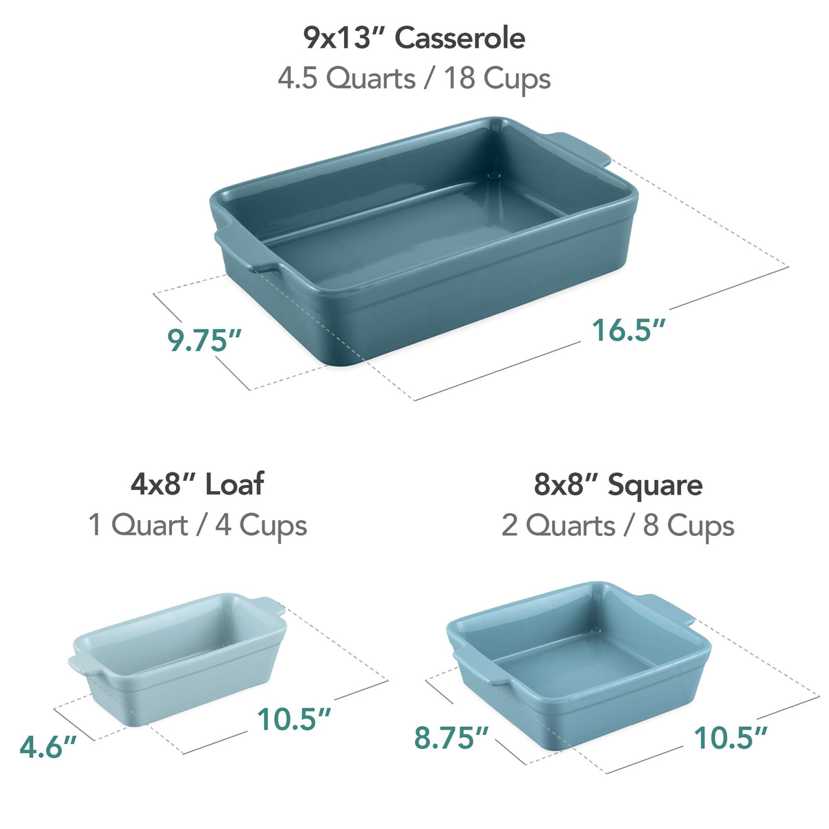 3-Piece Ceramic Casserole Dish Set W/Handles, Non-Stick for Baking & Serving