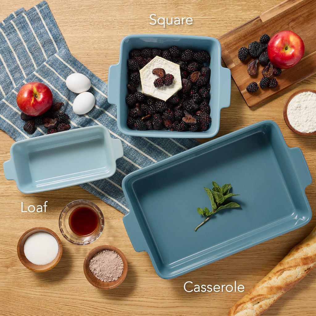 3-Piece Ceramic Casserole Dish Set W/Handles, Non-Stick for Baking & Serving