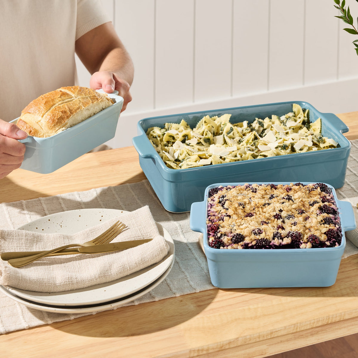 3-Piece Ceramic Casserole Dish Set W/Handles, Non-Stick for Baking & Serving