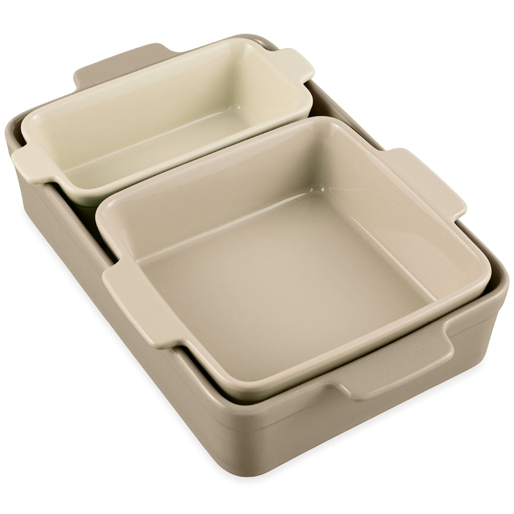 3-Piece Ceramic Casserole Dish Set W/Handles, Non-Stick for Baking & Serving