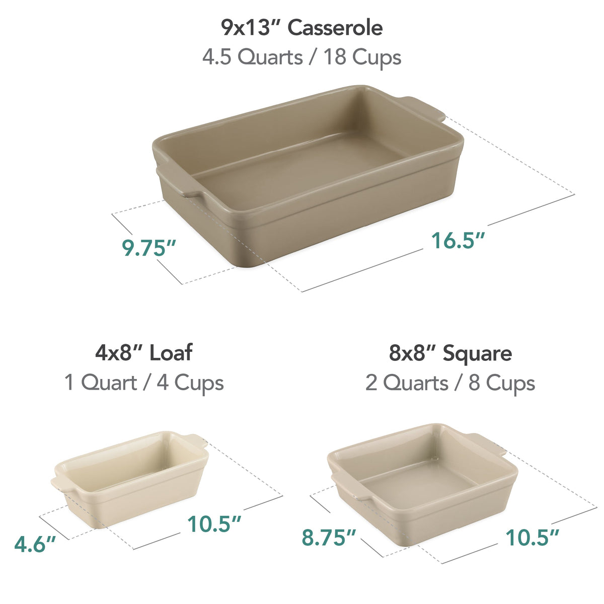 3-Piece Ceramic Casserole Dish Set W/Handles, Non-Stick for Baking & Serving