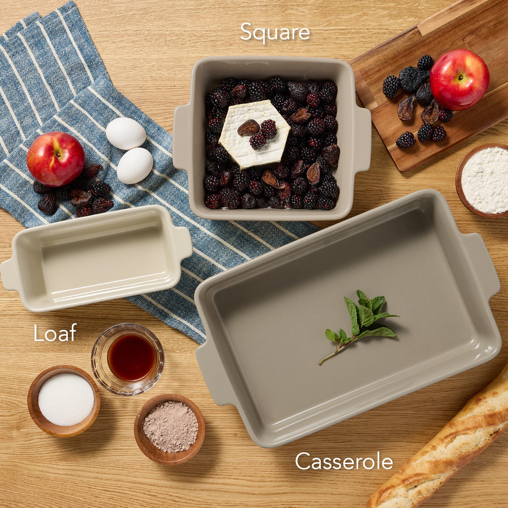 3-Piece Ceramic Casserole Dish Set W/Handles, Non-Stick for Baking & Serving