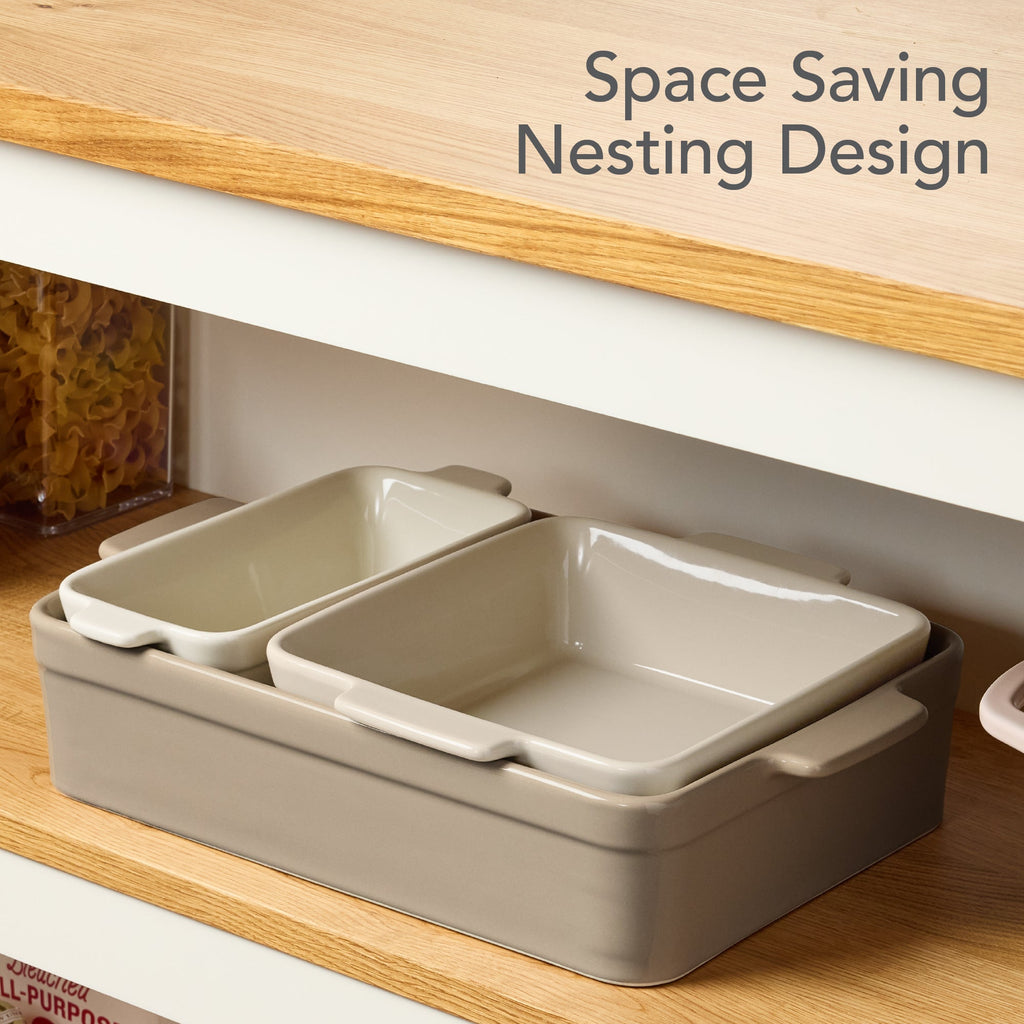 3-Piece Ceramic Casserole Dish Set W/Handles, Non-Stick for Baking & Serving