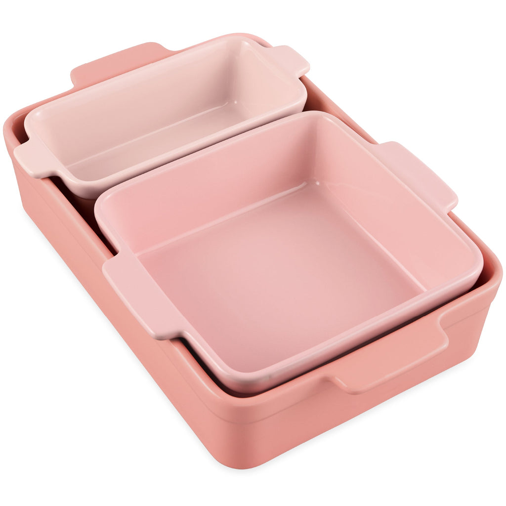 3-Piece Ceramic Casserole Dish Set W/Handles, Non-Stick for Baking & Serving