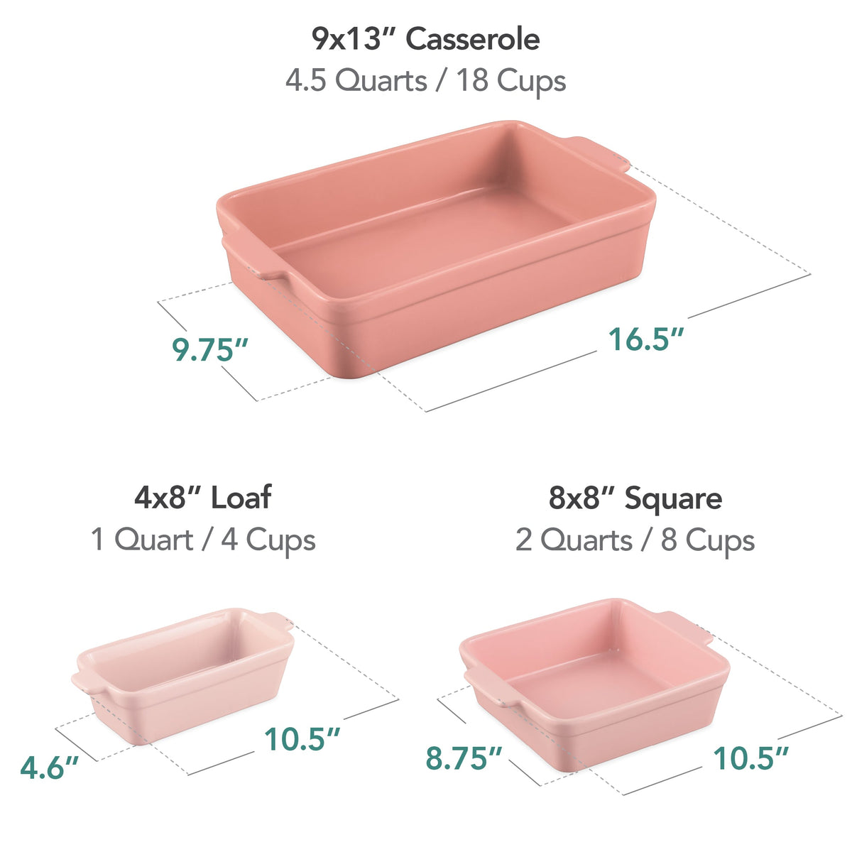 3-Piece Ceramic Casserole Dish Set W/Handles, Non-Stick for Baking & Serving
