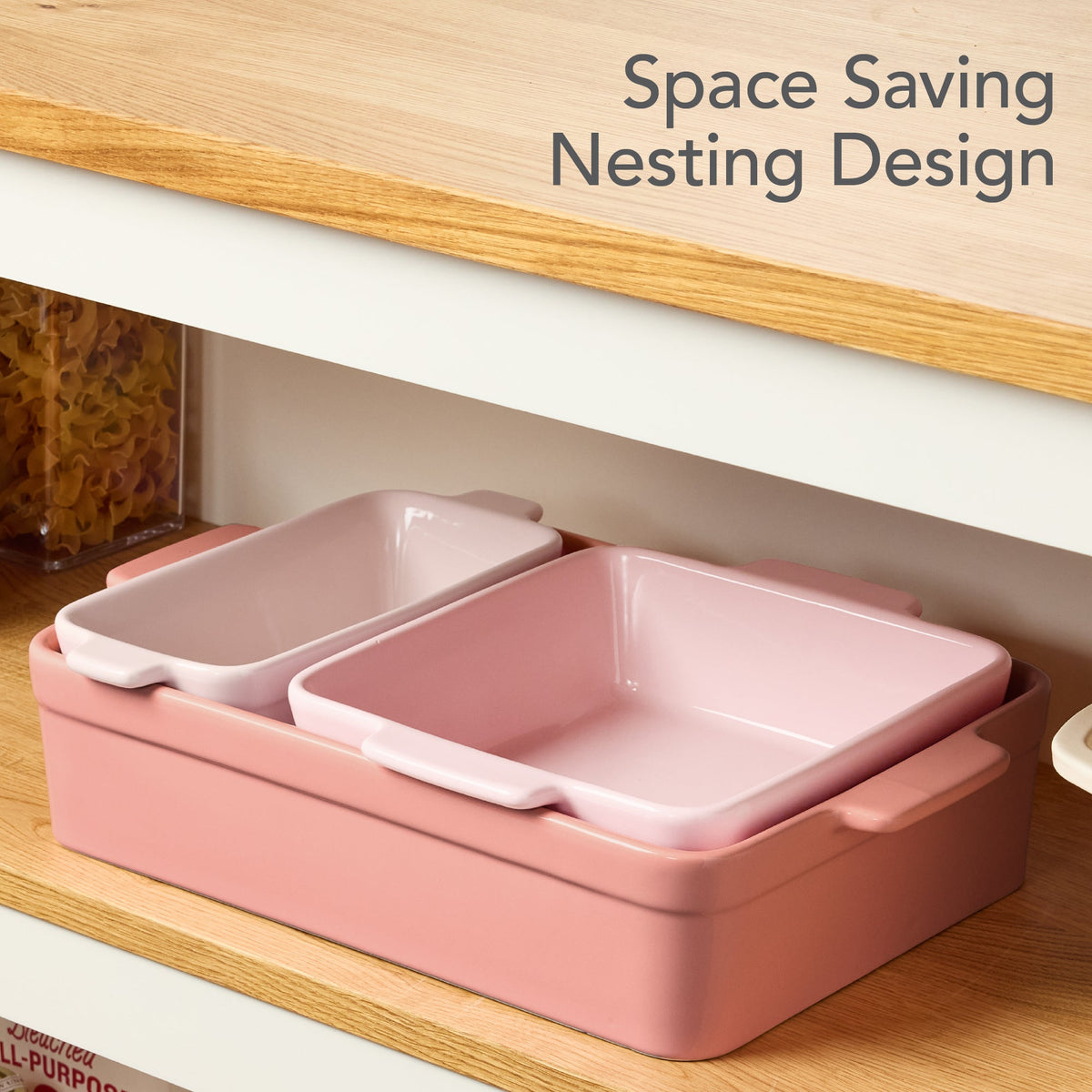3-Piece Ceramic Casserole Dish Set W/Handles, Non-Stick for Baking & Serving