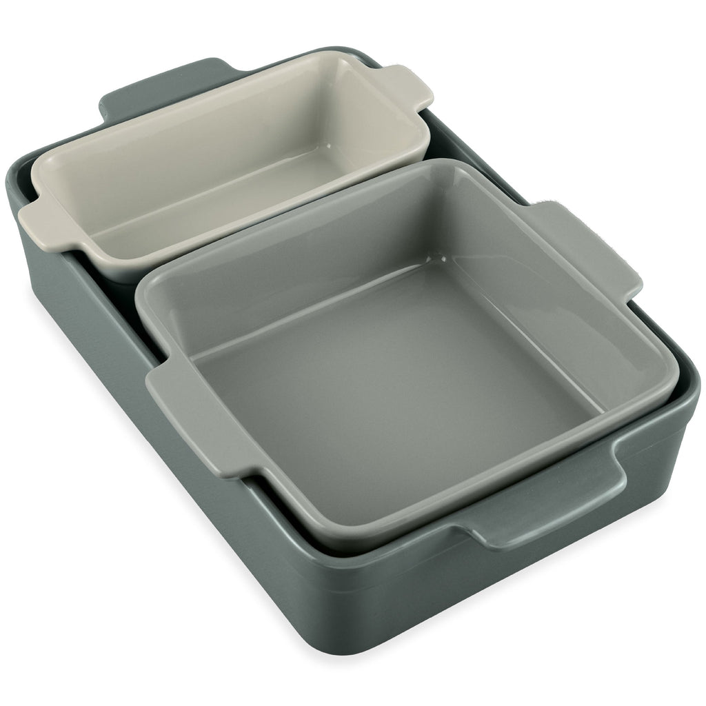 3-Piece Ceramic Casserole Dish Set W/Handles, Non-Stick for Baking & Serving