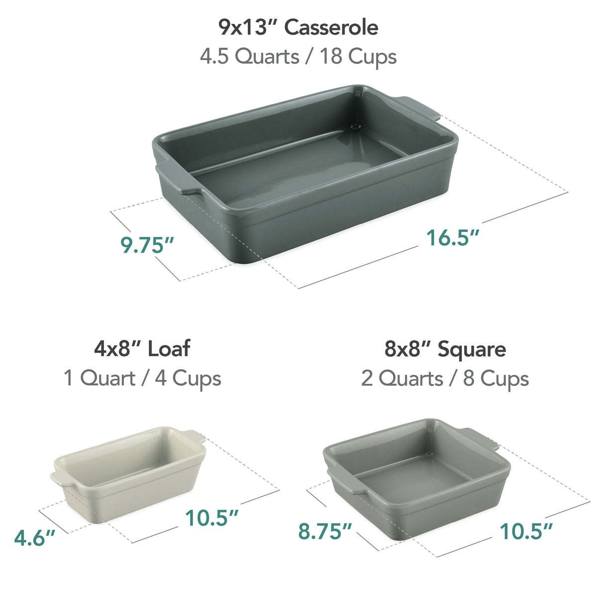 3-Piece Ceramic Casserole Dish Set W/Handles, Non-Stick for Baking & Serving
