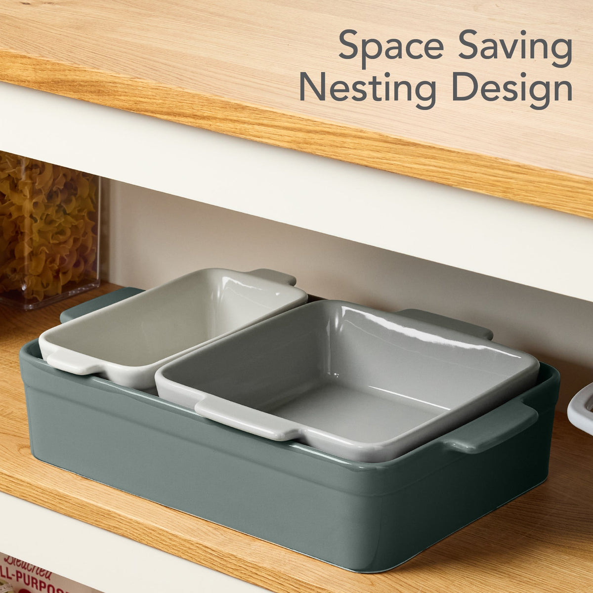 3-Piece Ceramic Casserole Dish Set W/Handles, Non-Stick for Baking & Serving