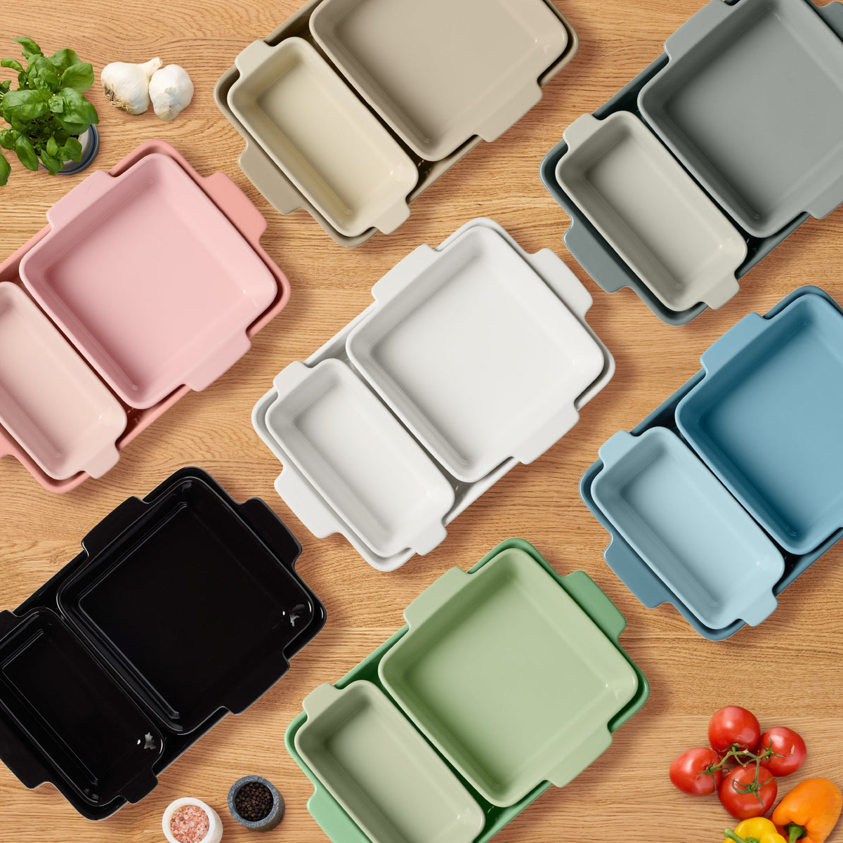 3-Piece Ceramic Casserole Dish Set W/Handles, Non-Stick for Baking & Serving