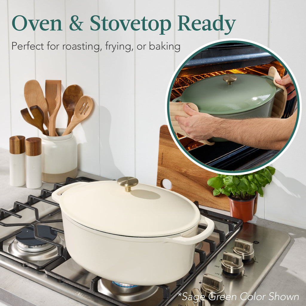 Oval Cast-Iron Dutch Oven Kitchen Cookware w/ Enamel - 7.5qt