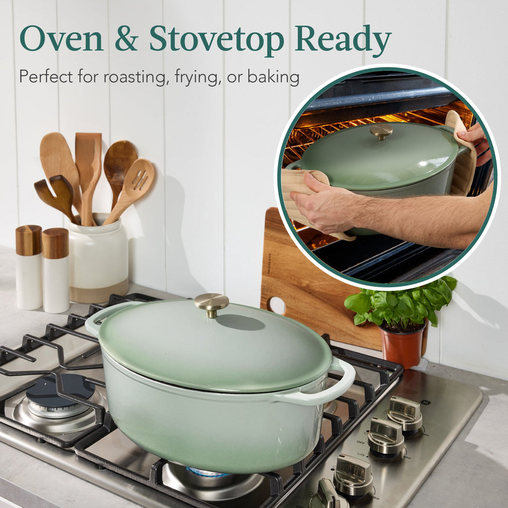 Oval Cast-Iron Dutch Oven Kitchen Cookware w/ Enamel - 7.5qt