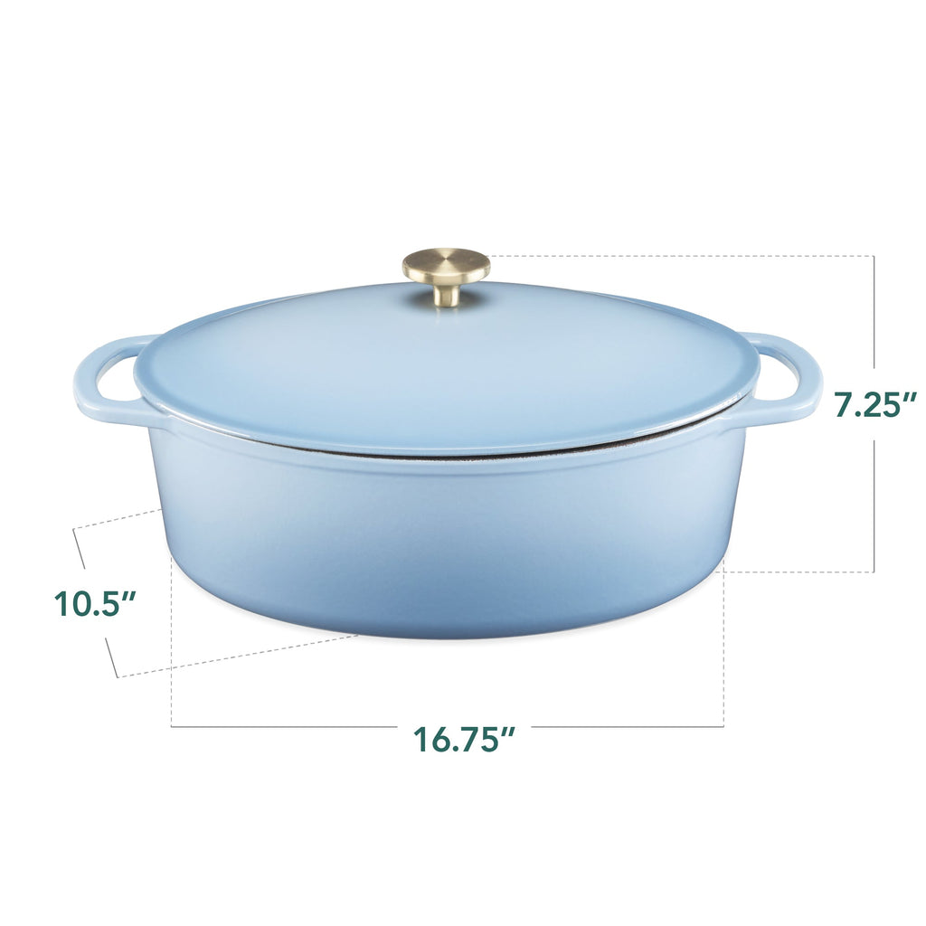 Oval Cast-Iron Dutch Oven Kitchen Cookware w/ Enamel - 7.5qt