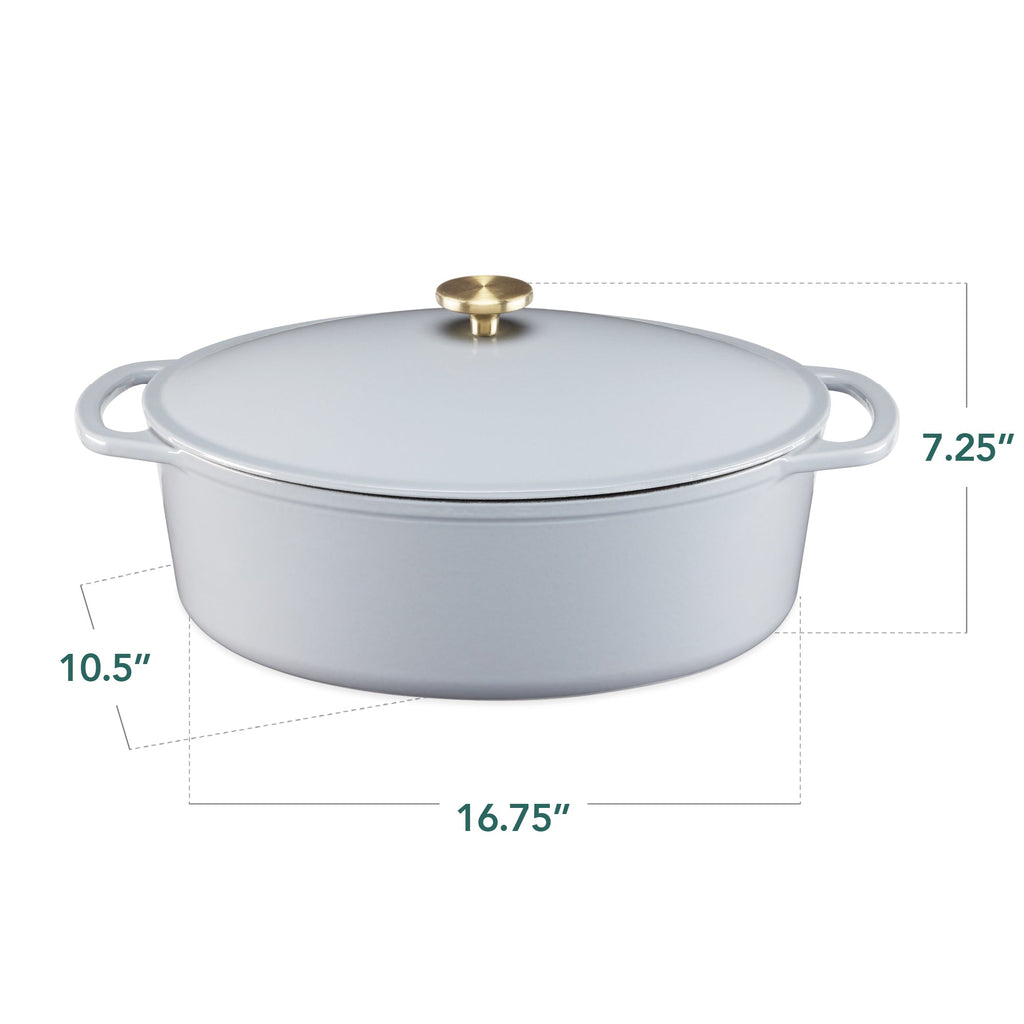 Oval Cast-Iron Dutch Oven Kitchen Cookware w/ Enamel - 7.5qt