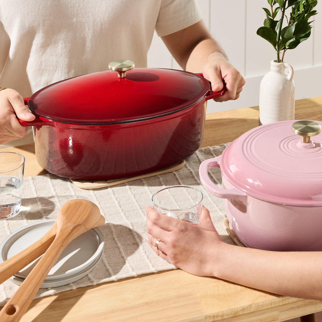 Oval Cast-Iron Dutch Oven Kitchen Cookware w/ Enamel - 7.5qt